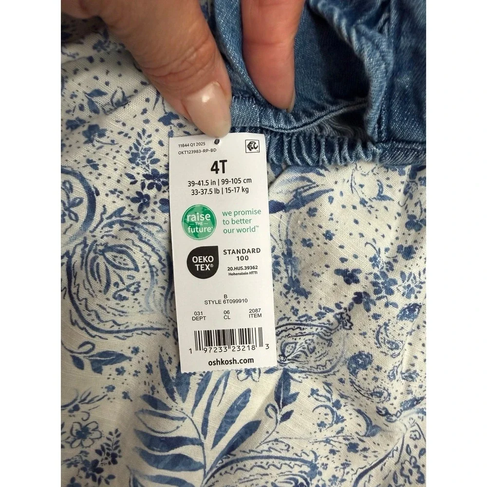 NWT OshKosh B'gosh Girls Paisley Denim Flutter Sleeve Dress 4T
